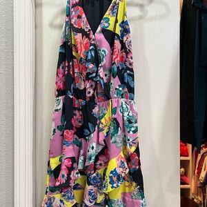 Parker Asymmetrical Floral Dress in Pink, Yellow, and Blue